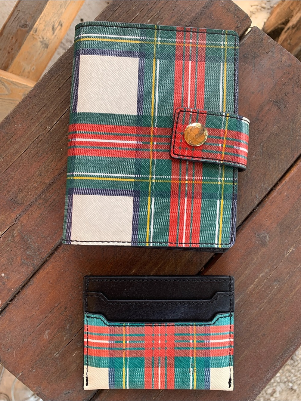 Plaid Snap Wallet & Card Holder Set - Green/Red Plaid